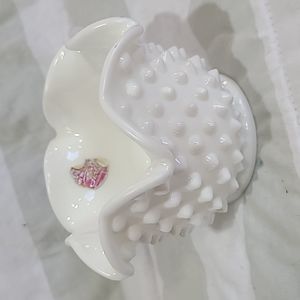 MCM Milk Glass Hobnail Ruffled Edge Trinket Dish/Planter